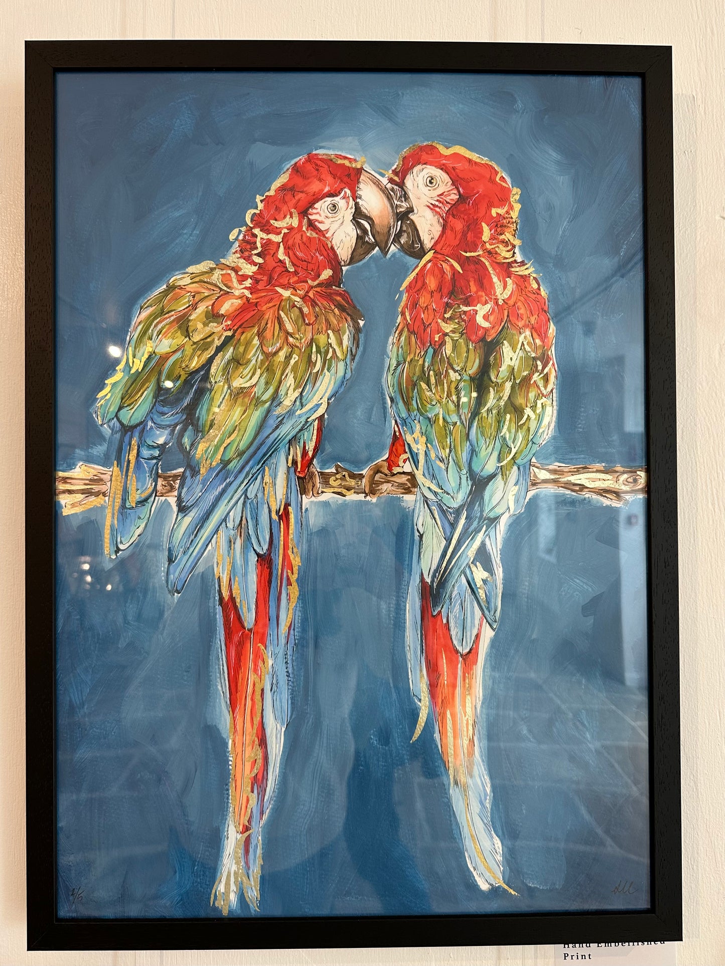 A2 Hand Embellished Parrots Giclee Print